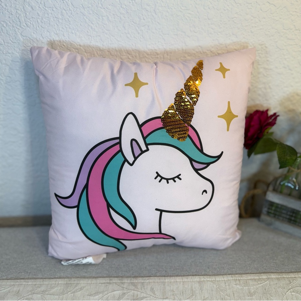 Decorative Unicorn‎ Pink/Purple Pillow Girls Room. 16” x 16” x 6"